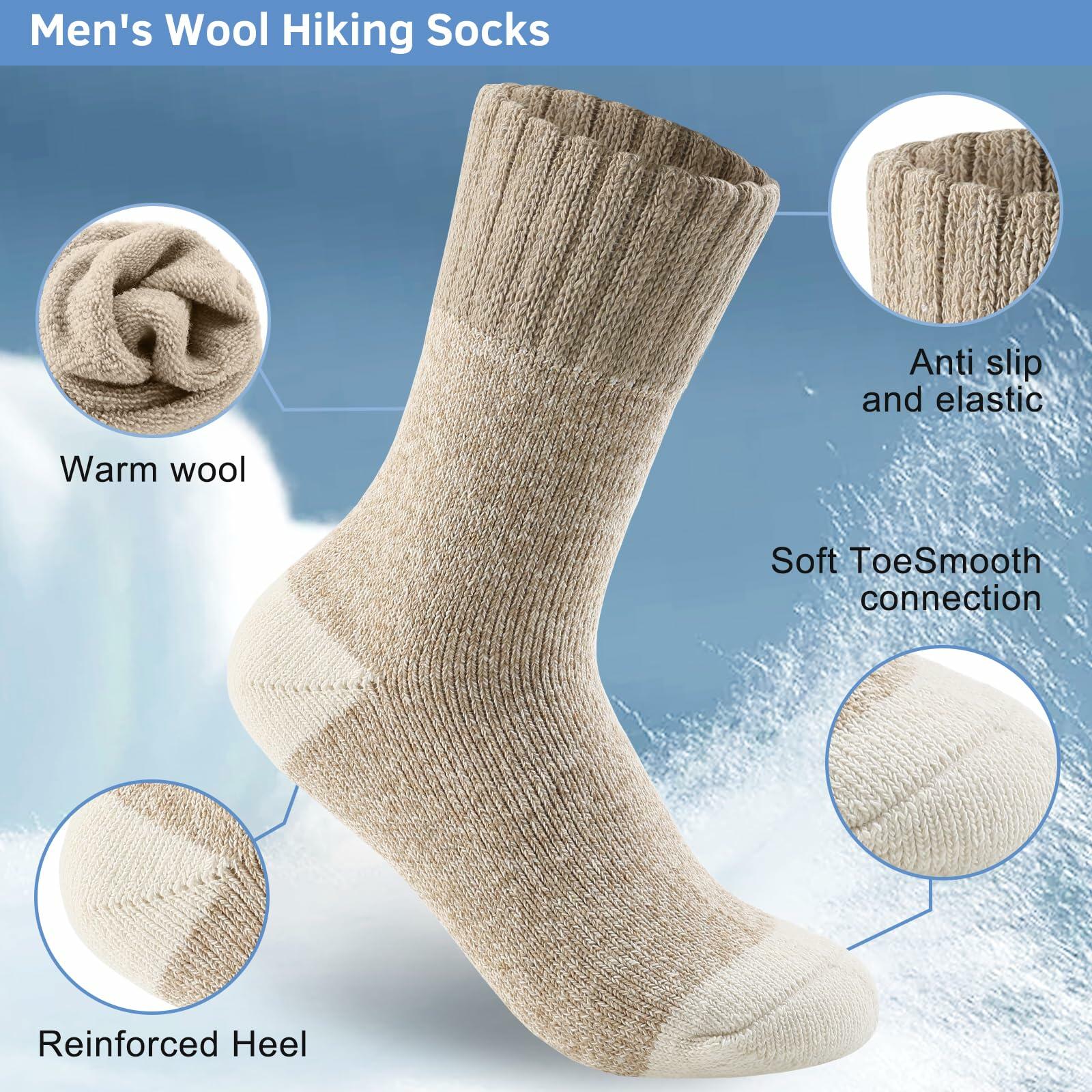 ATTIQOZI Men's Merino Wool Thermal Crew Socks Gray Khaki Blue 6 Pairs Size 8-13