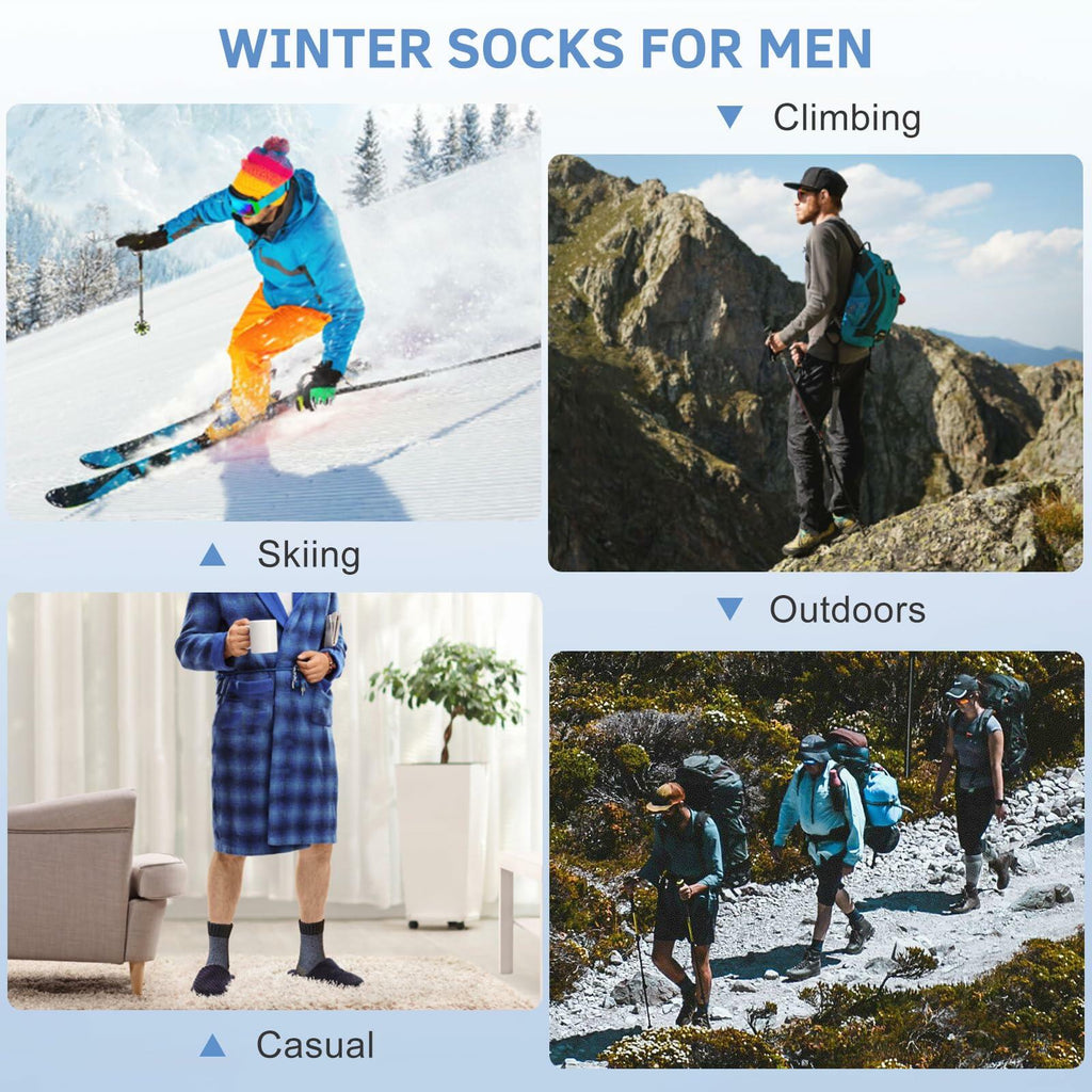 ATTIQOZI Men's Merino Wool Thermal Crew Socks Gray Khaki Blue 6 Pairs Size 8-13
