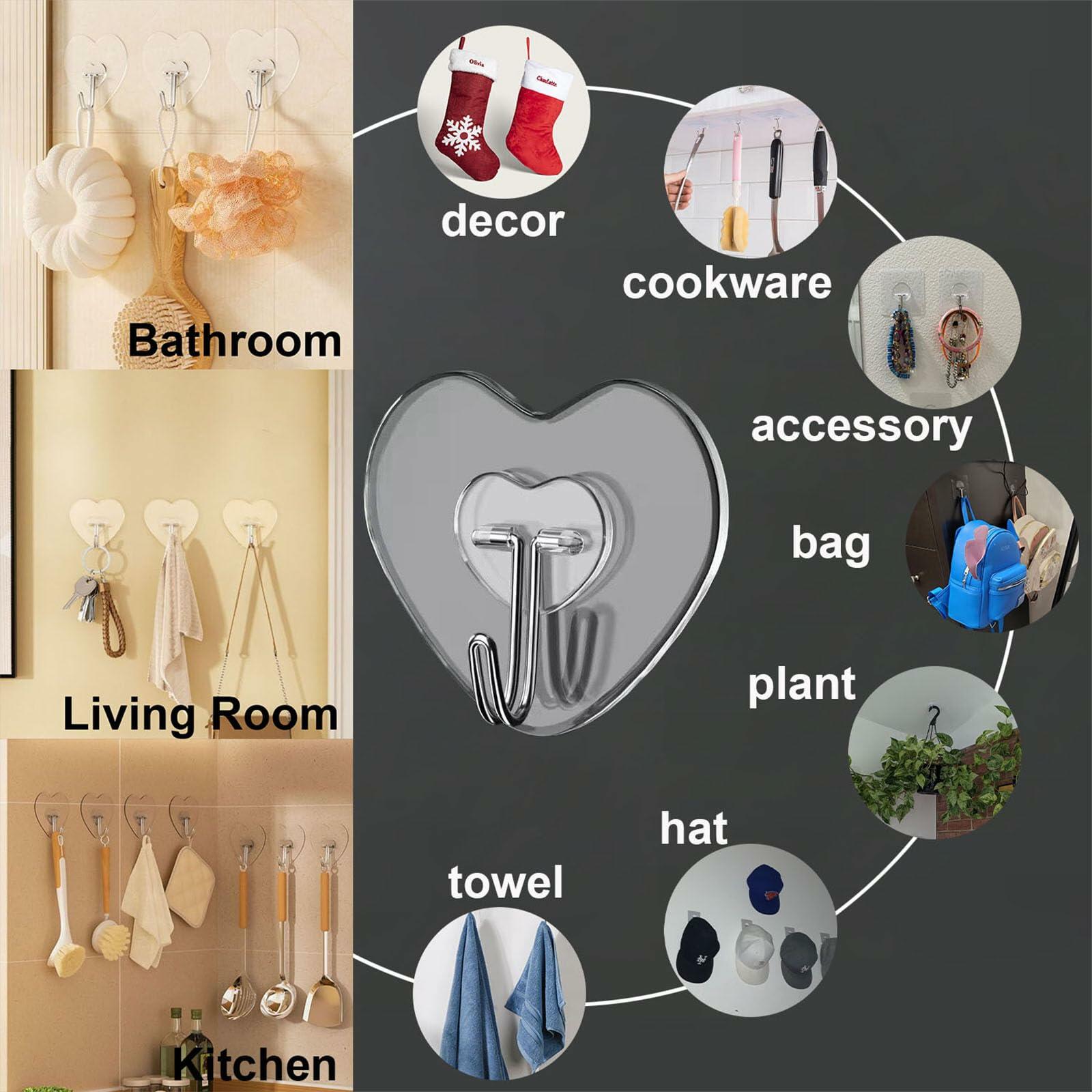 TocTen Adhesive Hooks 12 Pack Heavy Duty Clear Waterproof 30lb Max Load