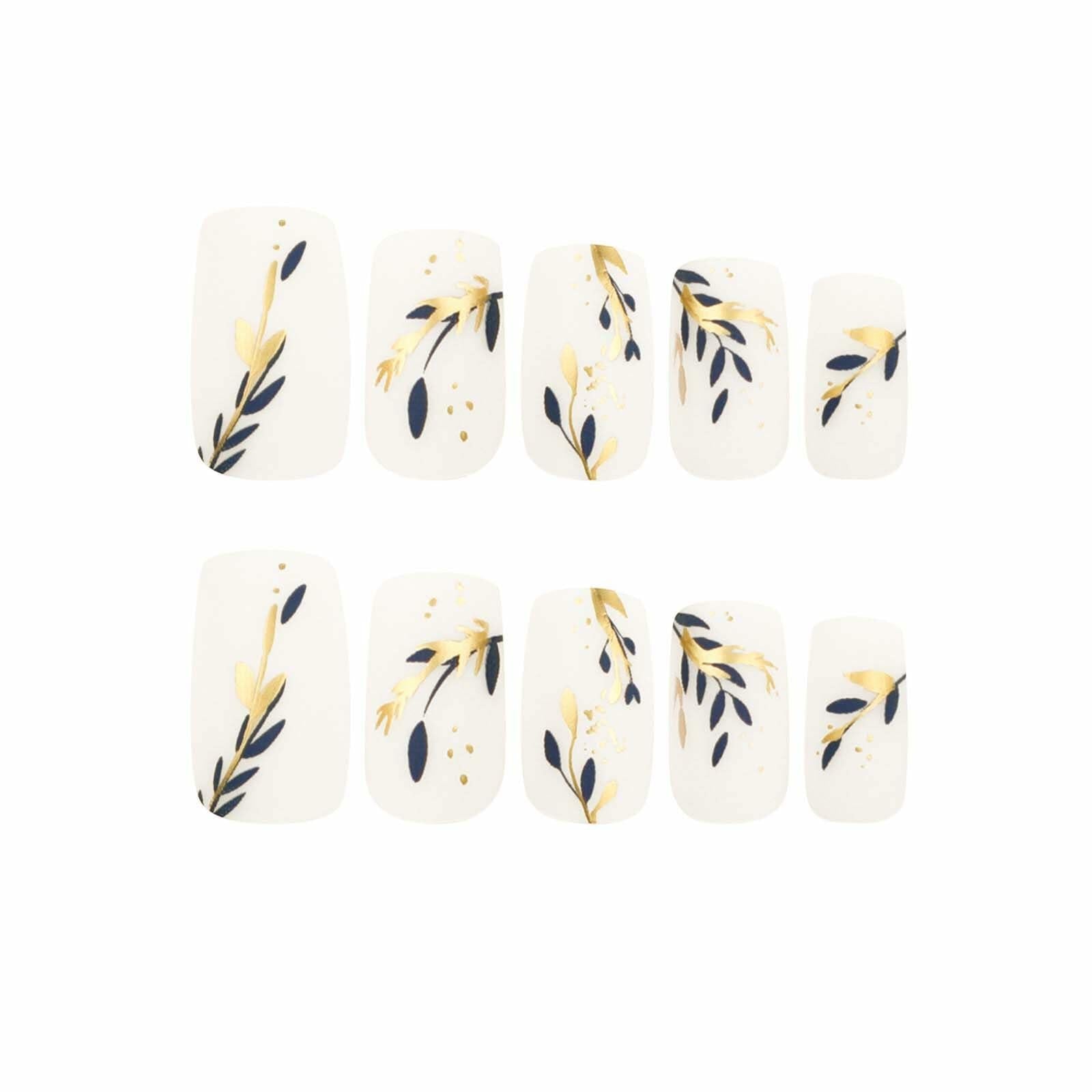 RUOKEXIN Acrylic Press On Nails Short Square Pink Gold Glitter 24Pcs