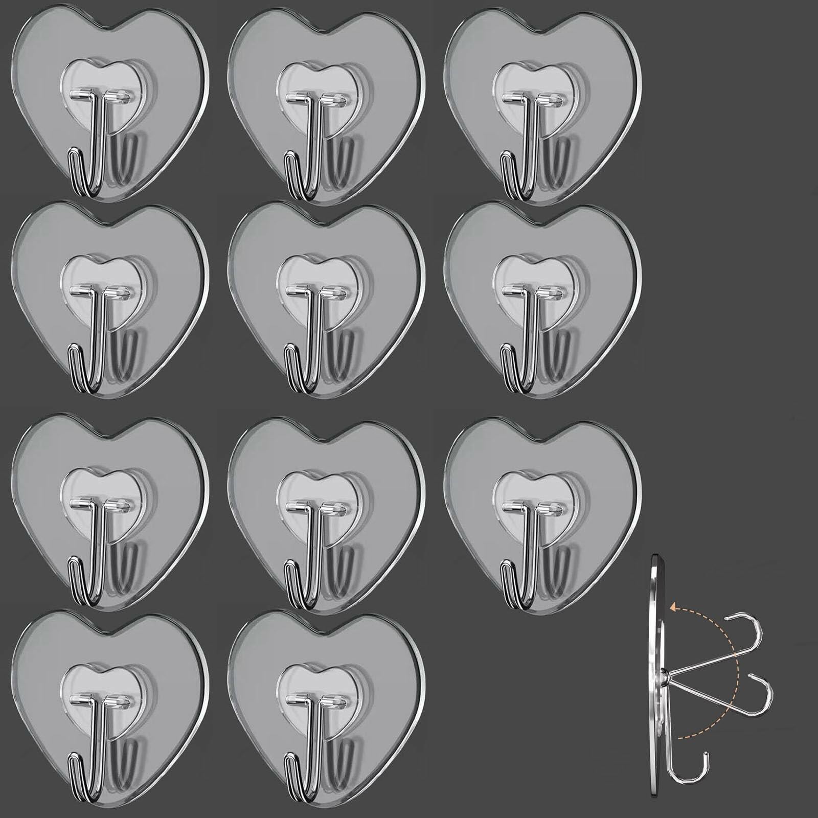 TocTen Adhesive Hooks 12 Pack Heavy Duty Clear Waterproof 30lb Max Load