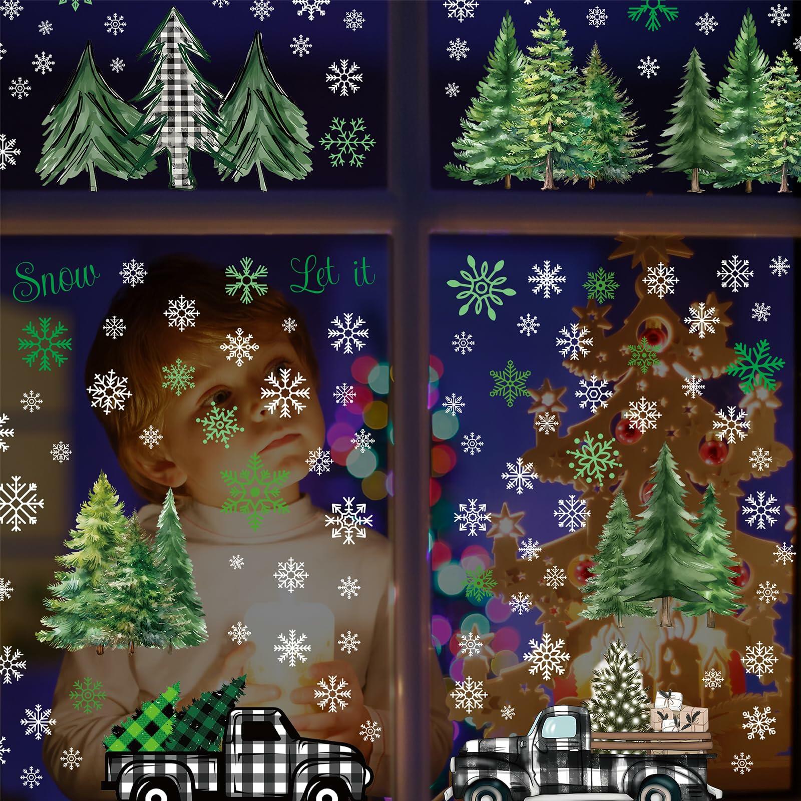 134 PCS Christmas Window Stickers Buffalo Plaid Truck Snowflake Black White