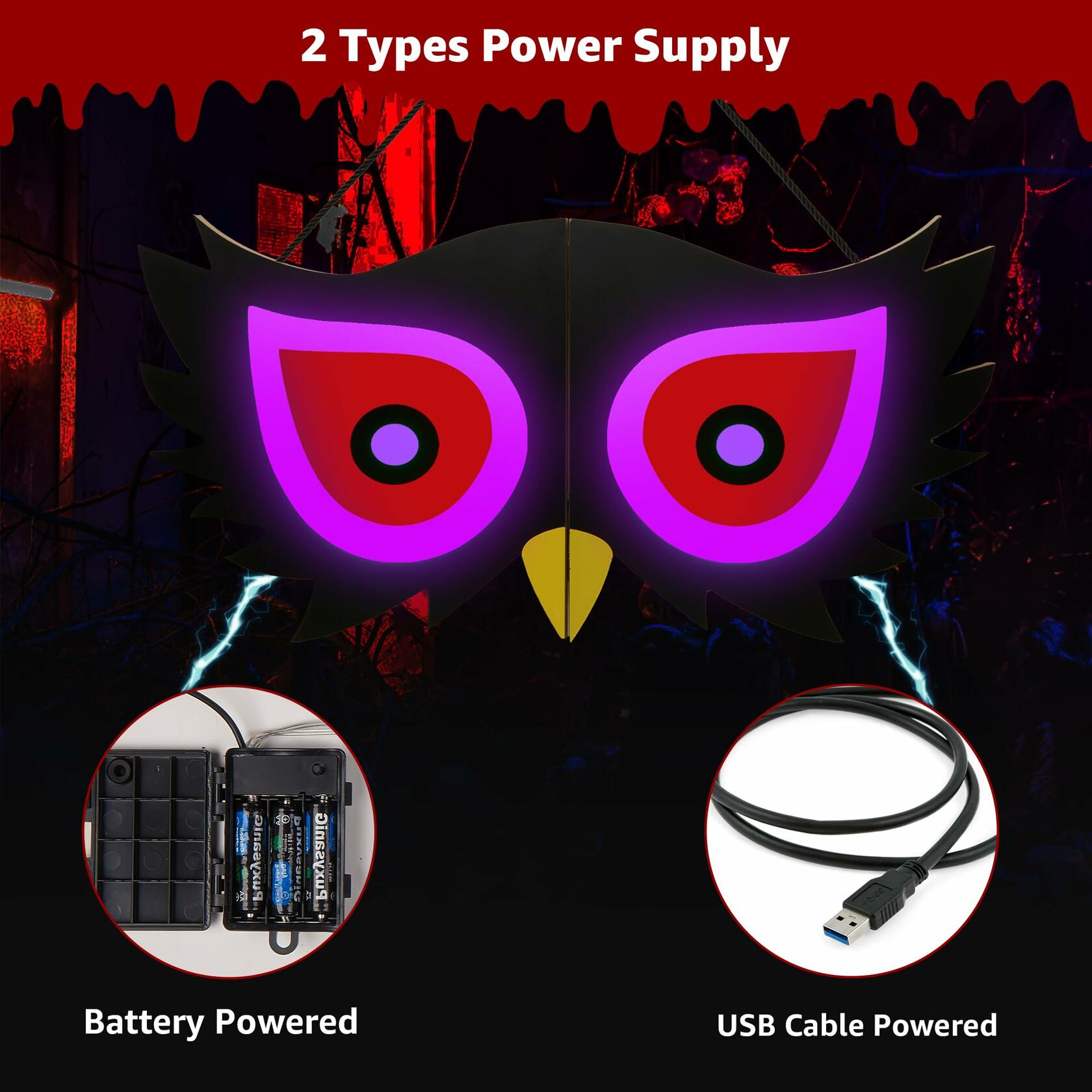 BlcTec Halloween Spooky Eyes Lights 23.6in 7 Color Modes USB Battery Operated