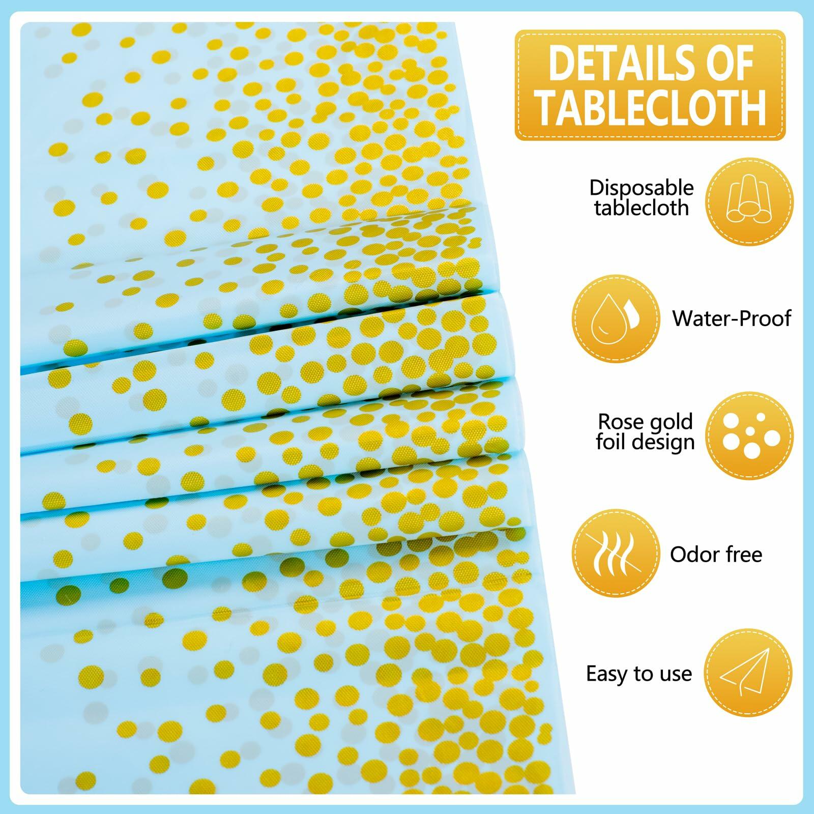 WDF 16Pack Blue Gold Plastic Tablecloths 54x108in & Runners 12x108in