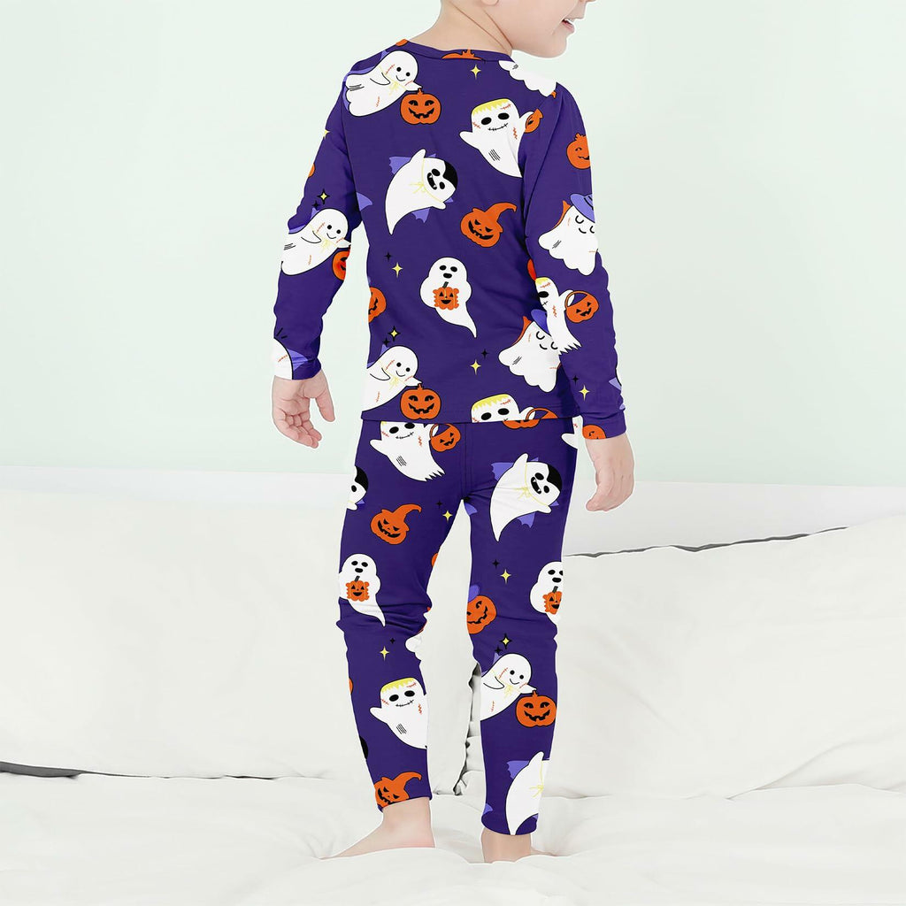 Kids Halloween Thermal Underwear Long Johns Base Layer Purple Ghost Size 2XL