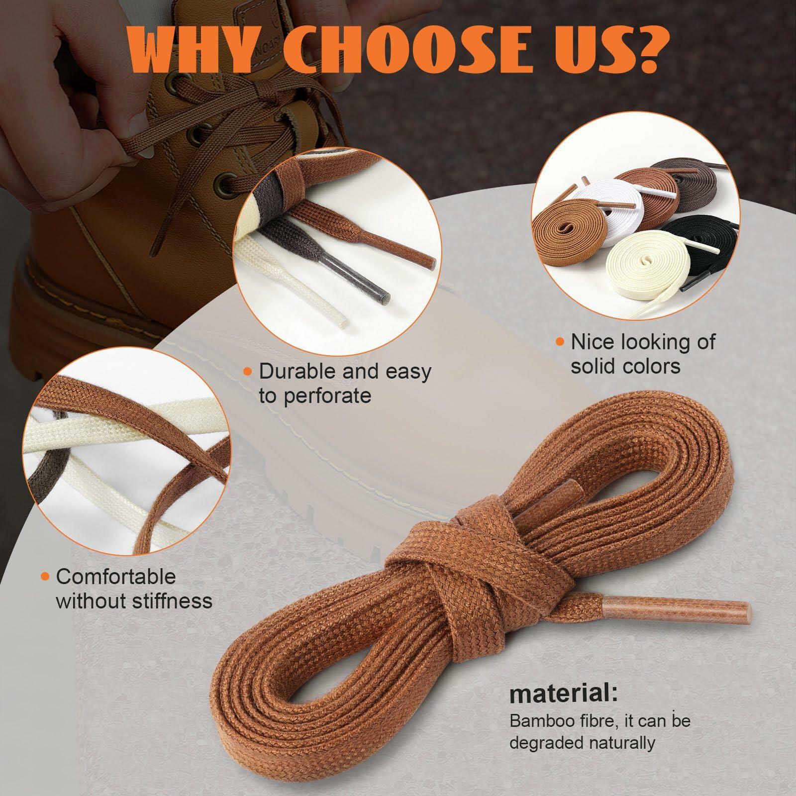 Handshop 2 Pairs Flat Waxed Shoe Laces 7mm Wide Beige 120cm