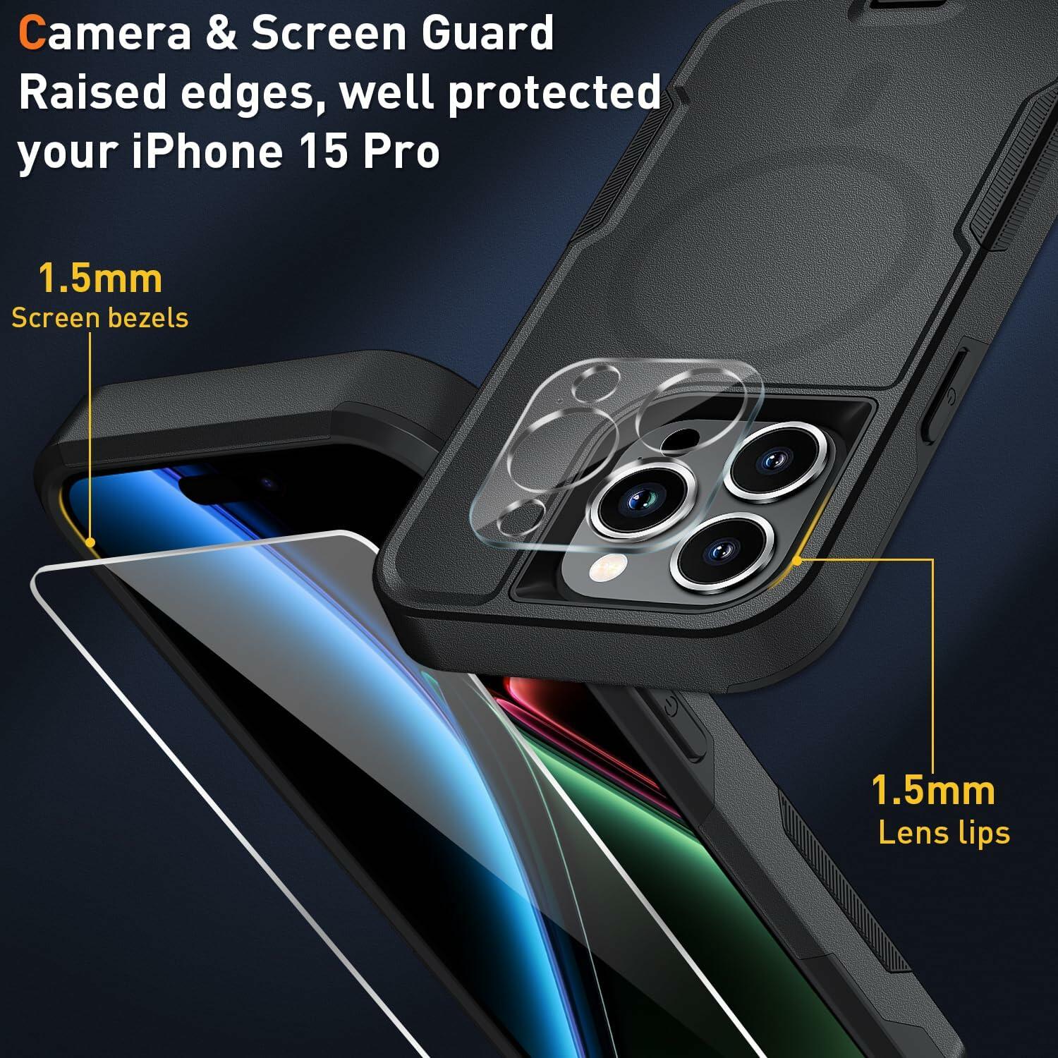 Xmon iPhone 15 Pro Magnetic Case with Tempered Glass Screen Protector Red 6.1"