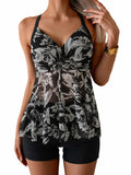 B2prity Womens Mesh Tankini Swimsuit Tummy Control V Neck Wrap Shorts Size M
