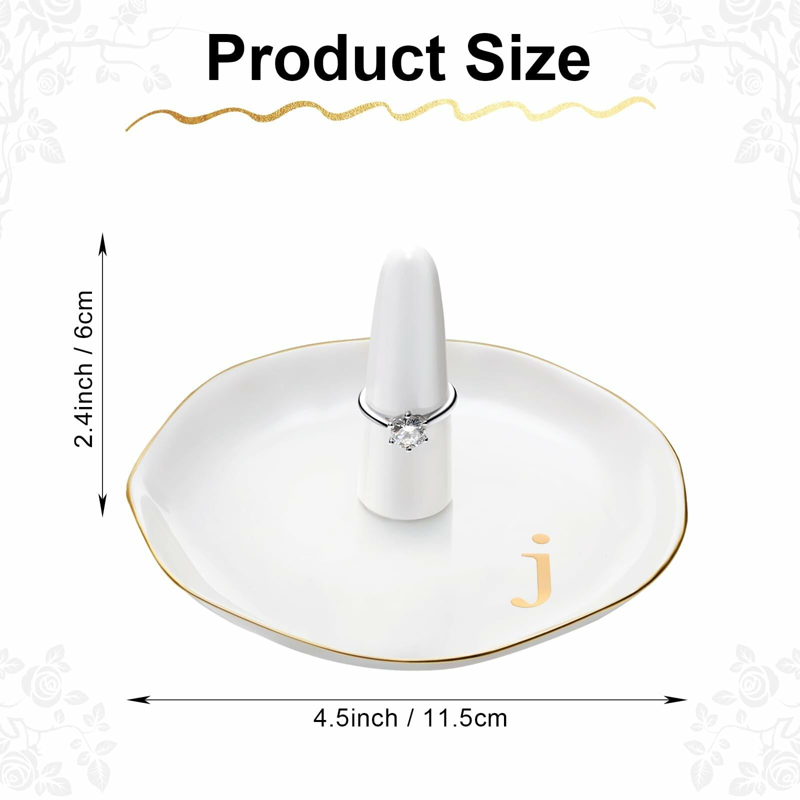 Beeveer Ceramic A-Z Ring Holder Jewelry Tray 4.5x2.4in Mother's Day Gift