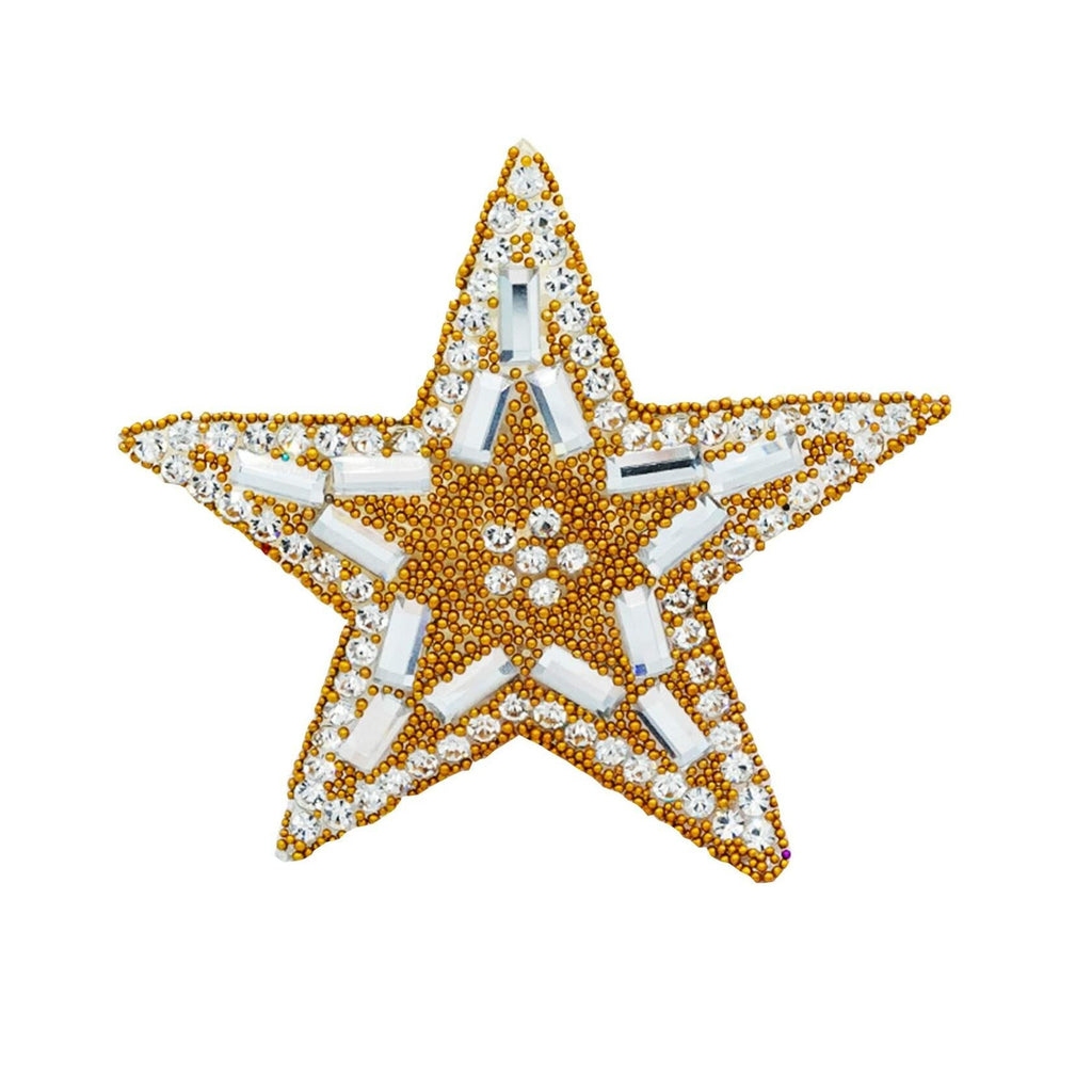 Gold Rhinestone Five-Pointed Star Iron On Patch 2pcs for Backpack Shoes Jeans