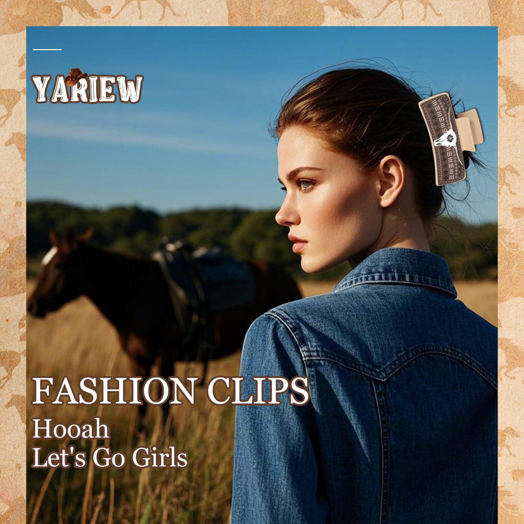 YARIEW Large 4" Leather Western Hair Claw Clips Sunflower Floral Brown