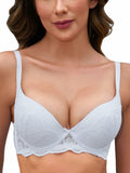 IHOIU Women's Lace Push Up Bra Padded Underwire White Size 36C
