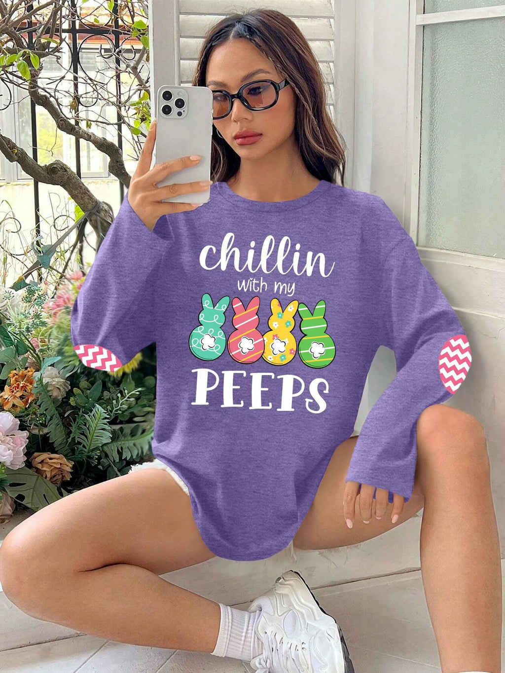 Easter Shirt Women Bunny Graphic Long Sleeve Tee Purple1 Size XXL