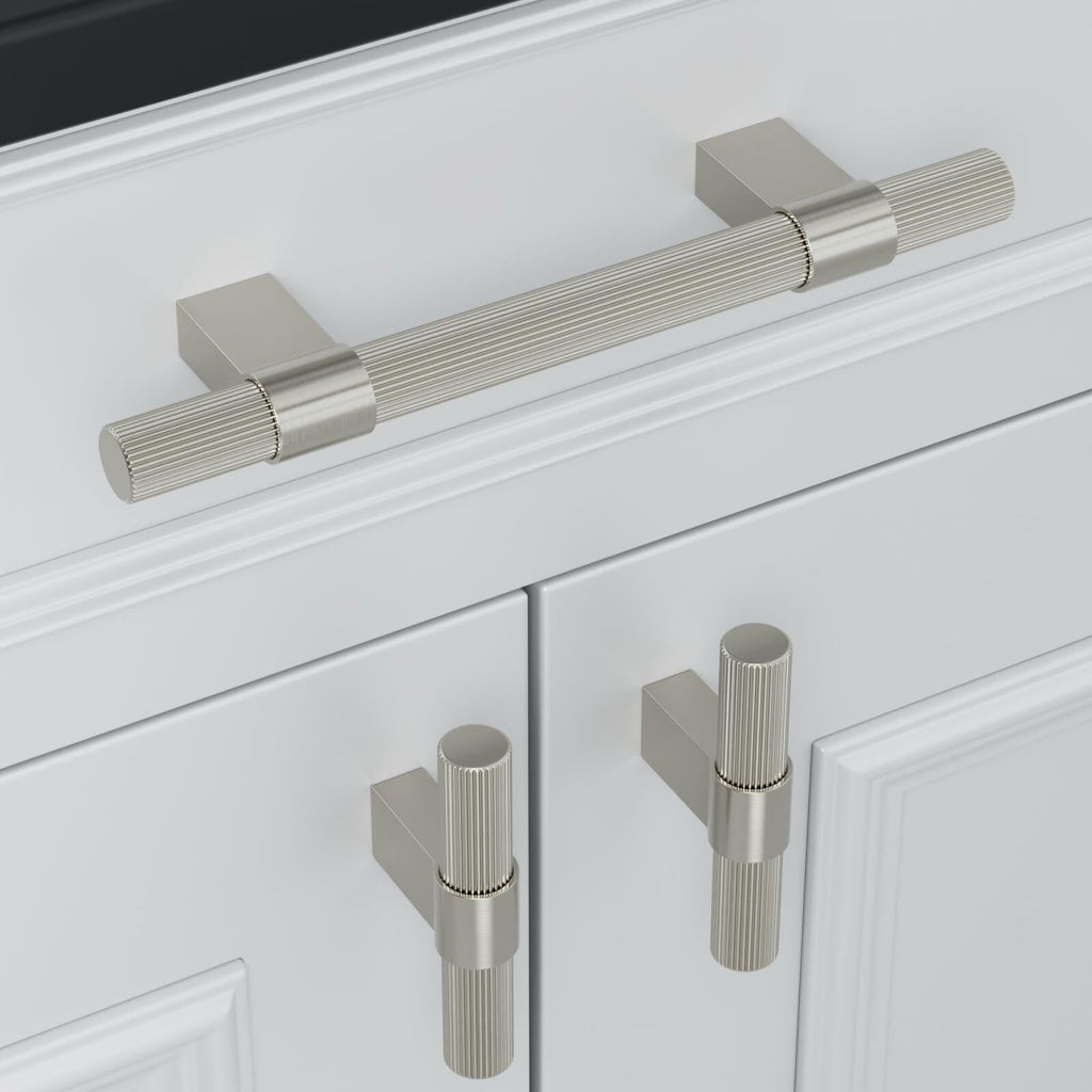 homdiy 15 Pack Brushed Nickel Cabinet Handles 128mm T Bar Silver