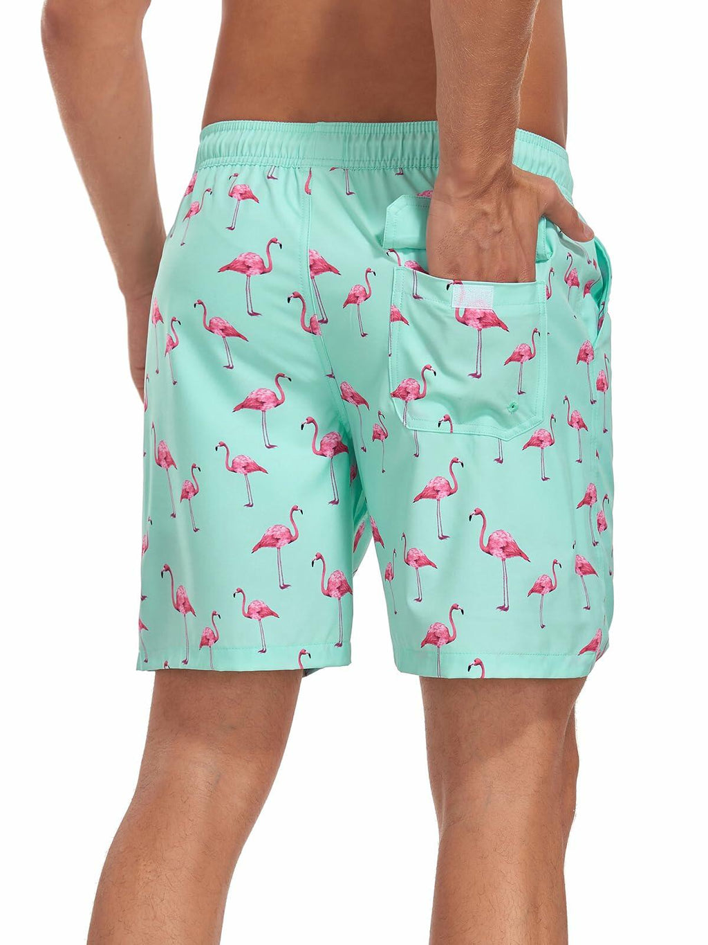 SHEKINI Mens Swim Trunks Quick Dry Compression Lining Pockets Light Green XL