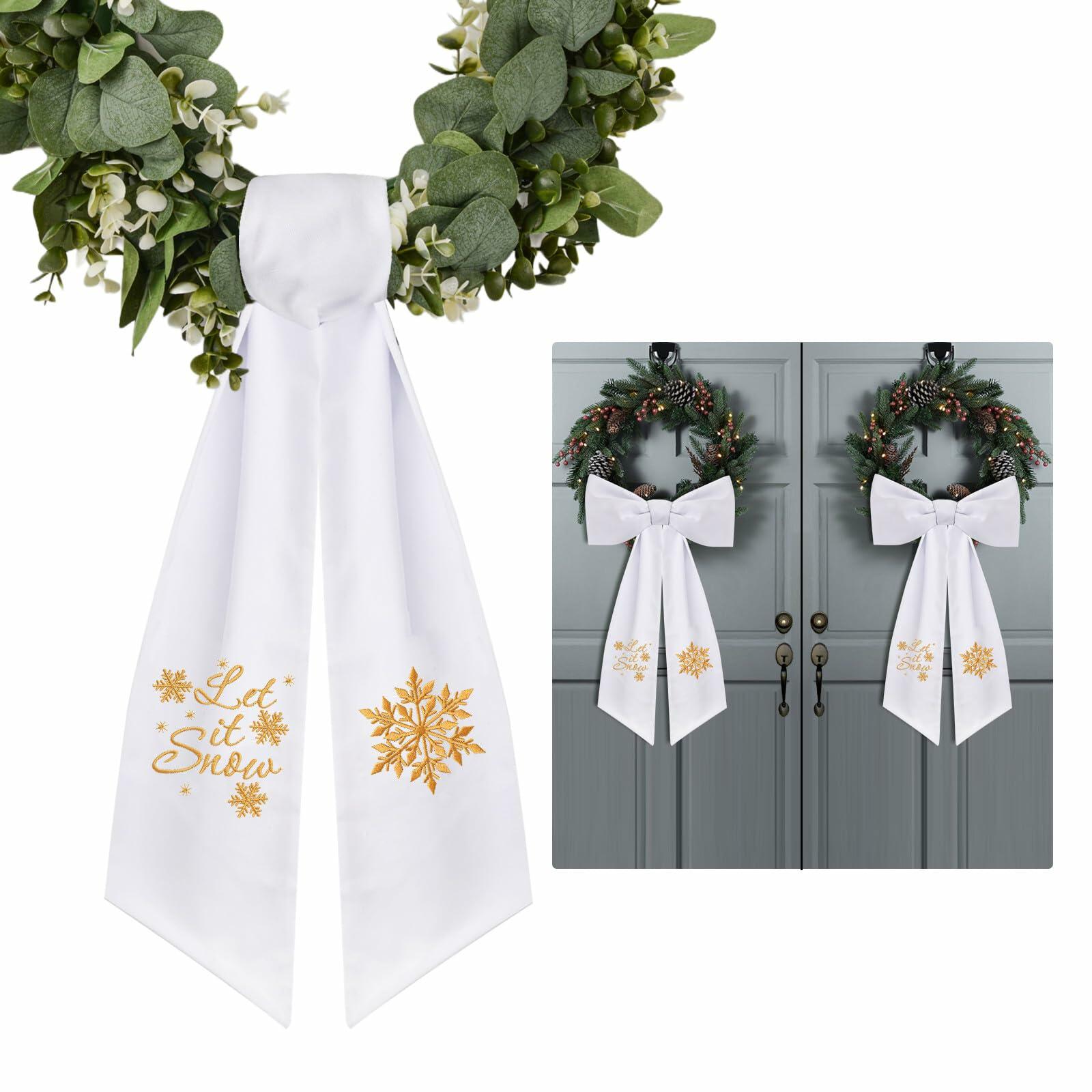 2 Pack Wreath Sash Boxwood Snowflake Christmas Garland Front Door Decor