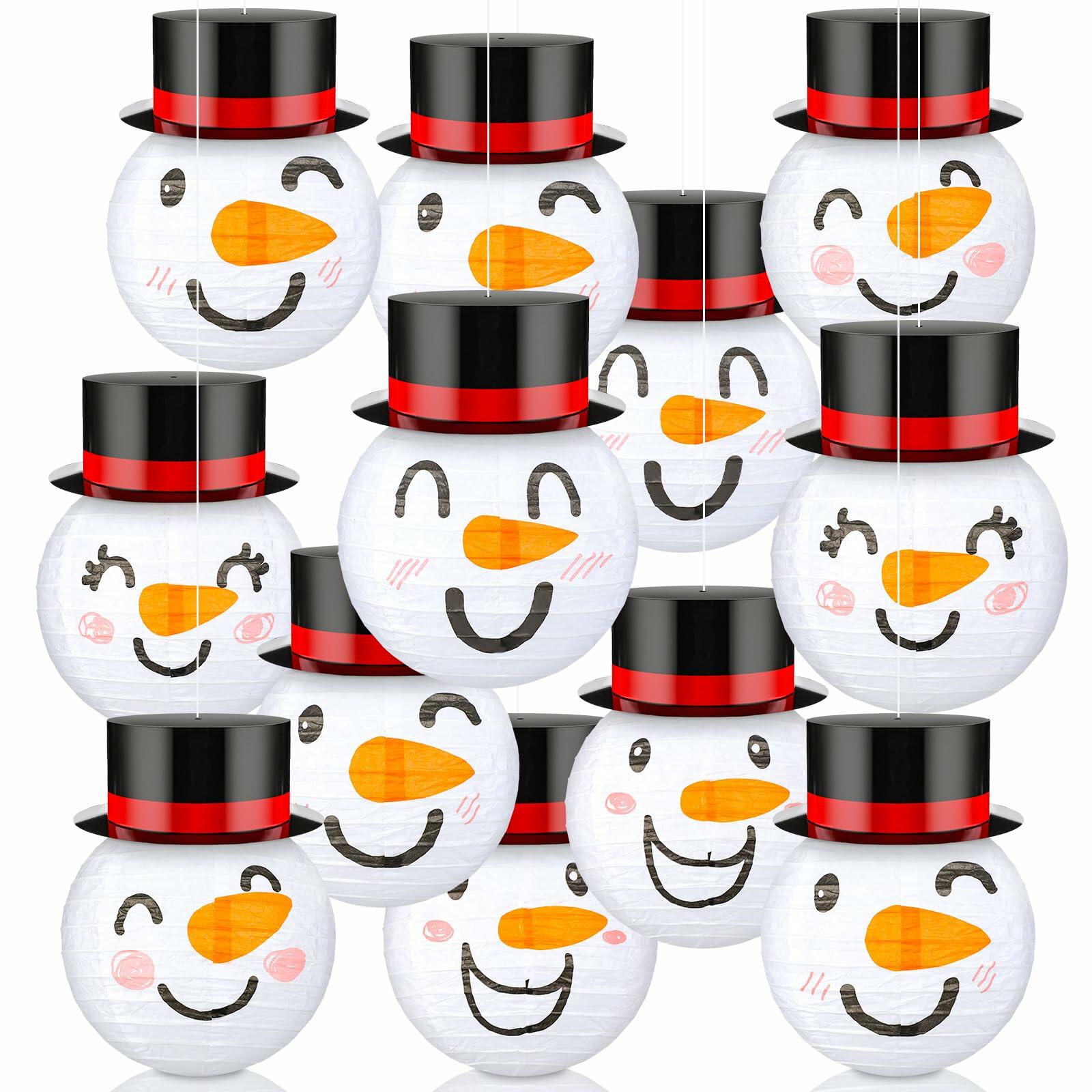 Riakrum 12 Pcs Winter Snowman Paper Lanterns Hanging Christmas Ornaments