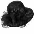 IZUS Lady Derby Straw Hat Organza Bowknot Women Church Cloche Hat