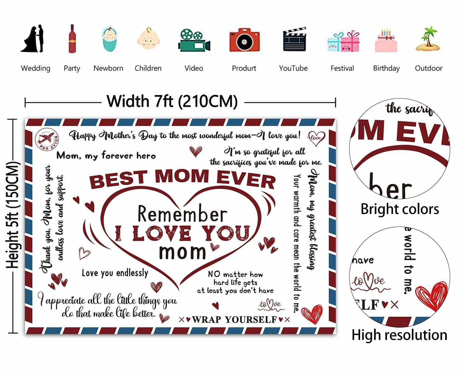 PGSWEER Mother's Day Backdrop 7x5FT Love Heart Banner Photo Booth Props