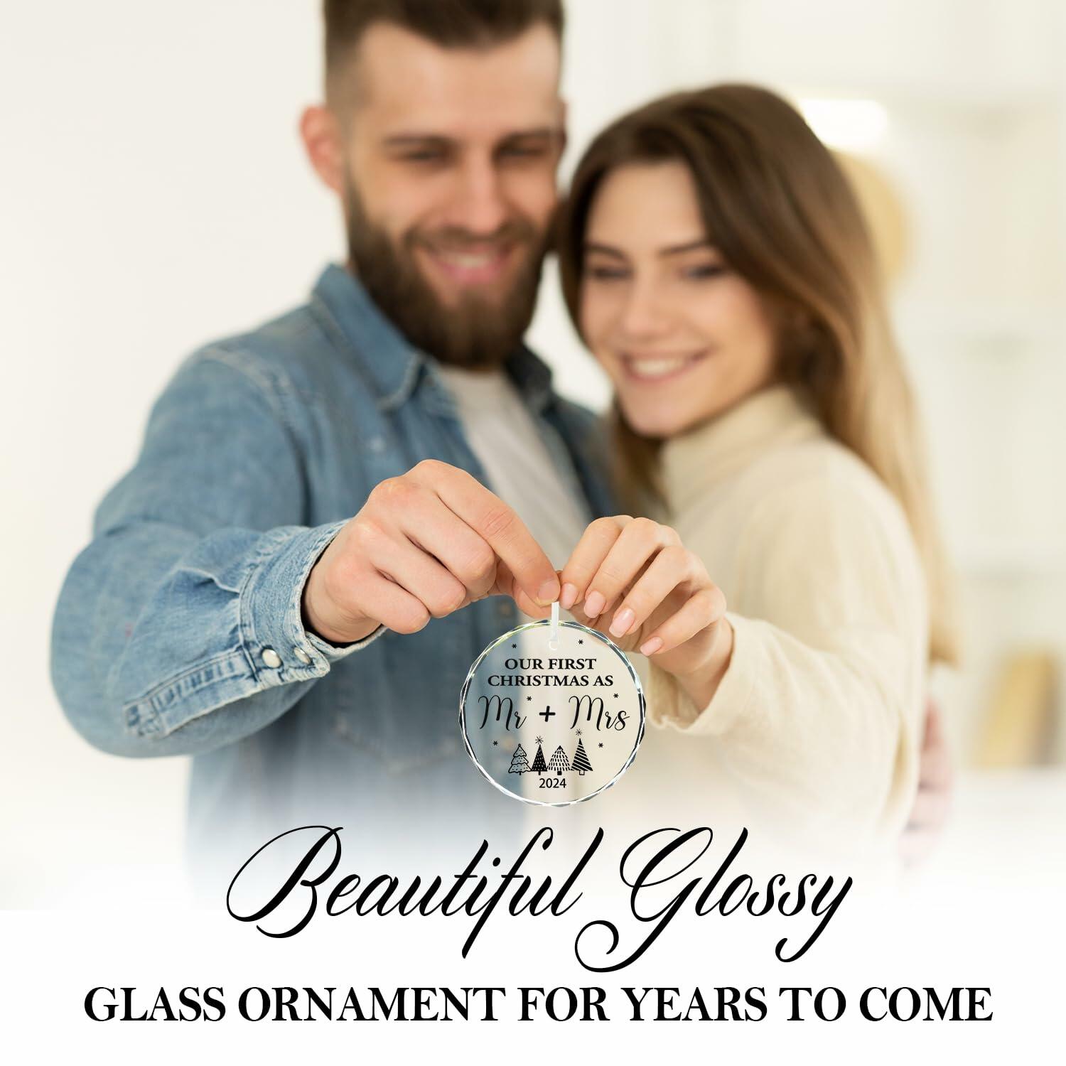 Engagement Ornament 2024 Glass Keepsake Gift for Couple Bride Her White Xmas