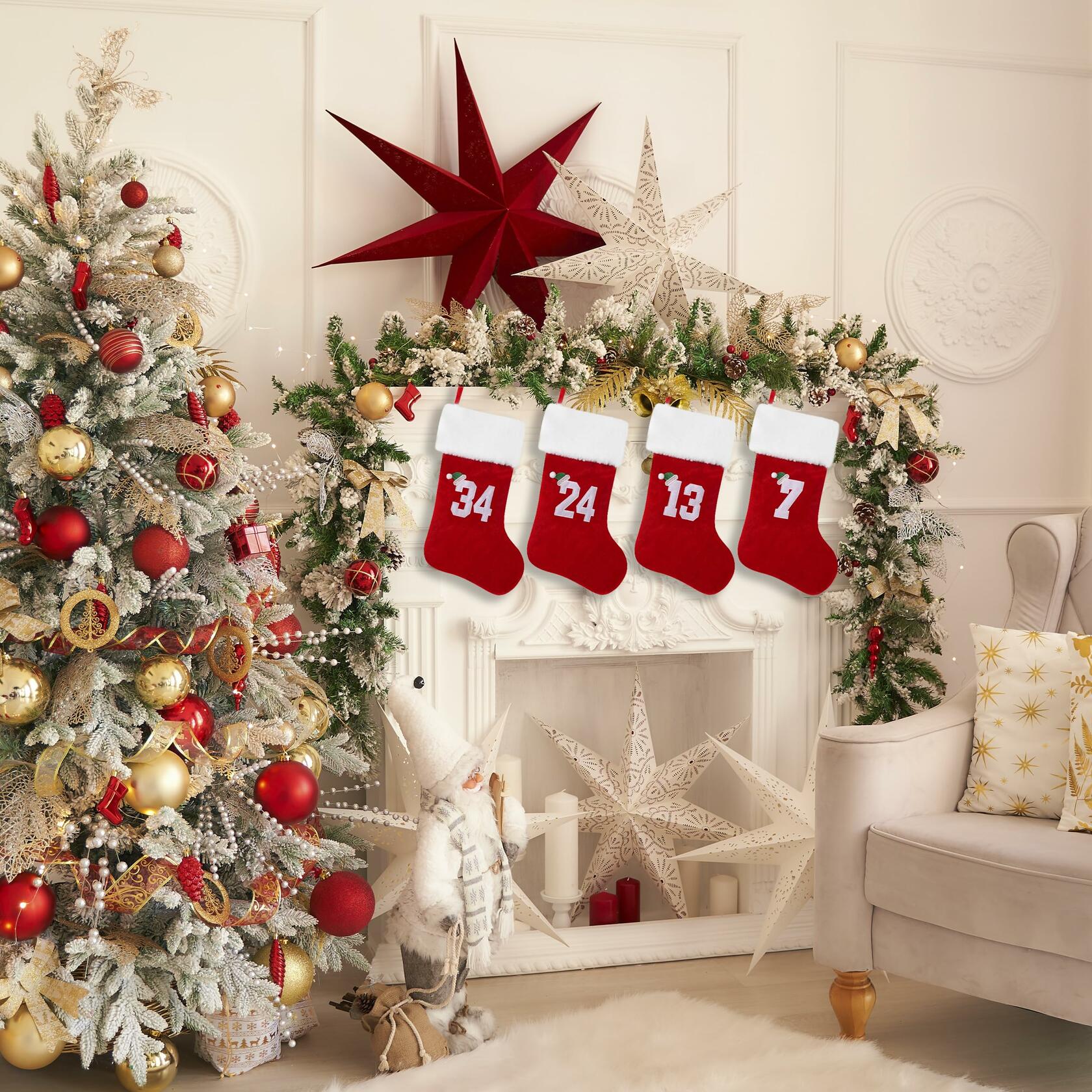 BELISHMIE 20-Inch Red Christmas Stocking Gold Embroidered Number 23