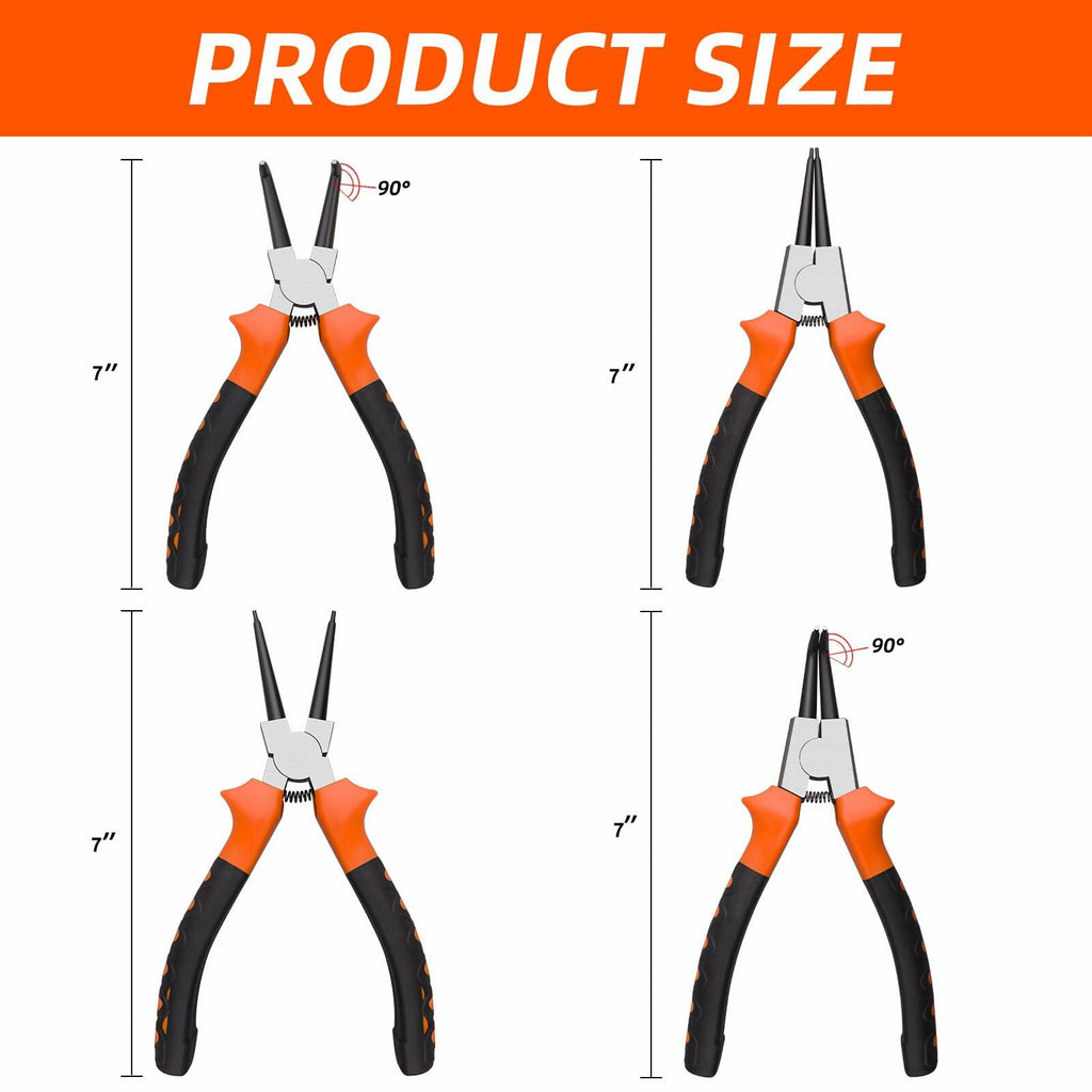 NOEAIKE 4-Pack 7" Snap Ring Pliers Set Internal External Circlip with Pouch