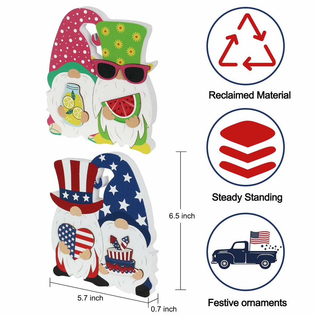 DECSPAS 4th of July Double Sided Wooden Tiered Tray Red White Blue Decor