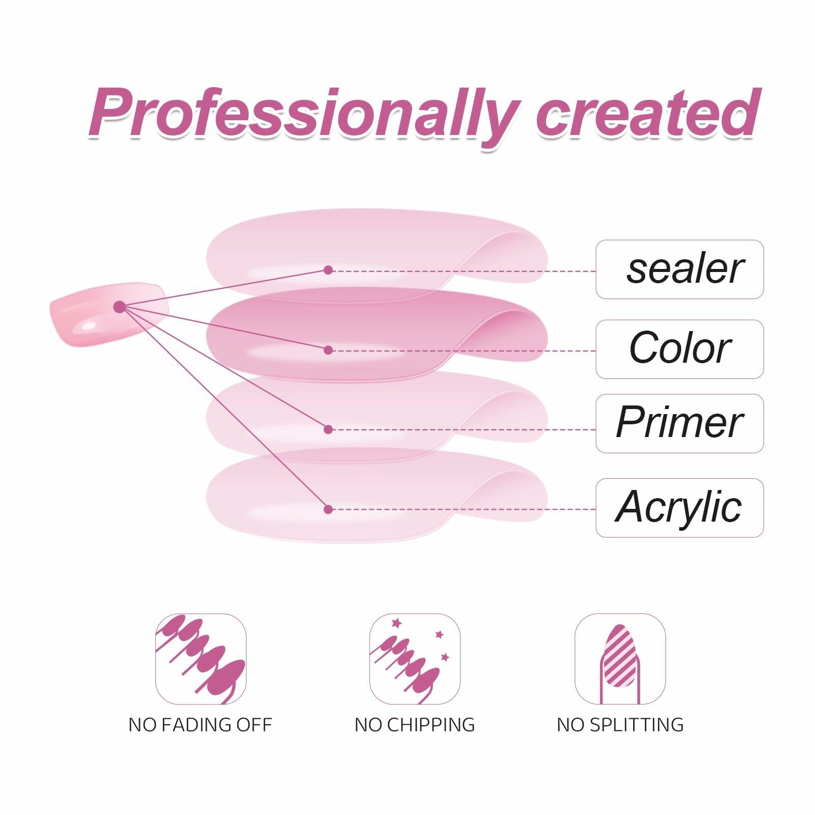 RTKHFZE French Tip Pink Long Square Press On Nails 24pcs Flower Rhinestones