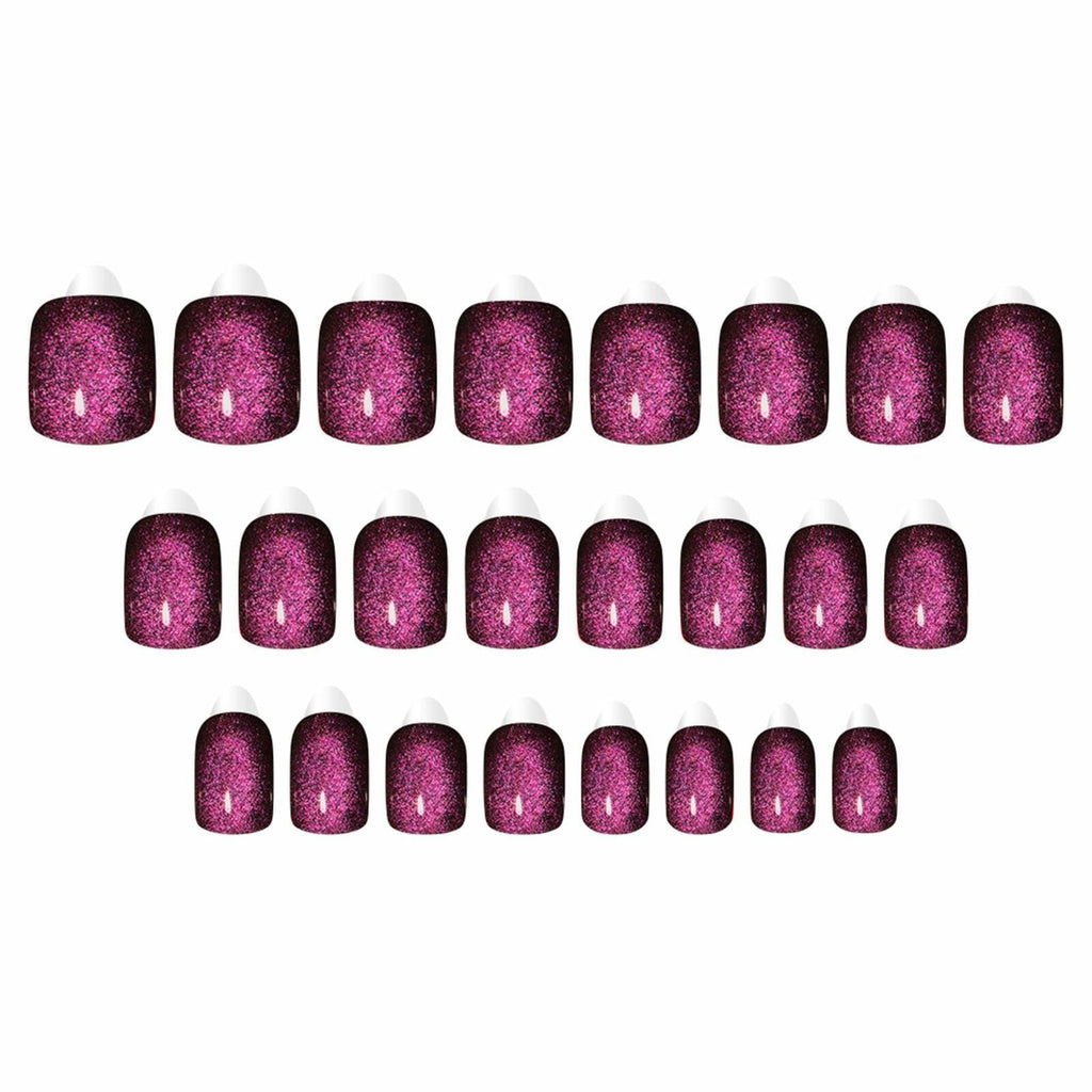 Purple Press On Nails Short Square Acrylic Cat Eye Color Changing 24 Pcs