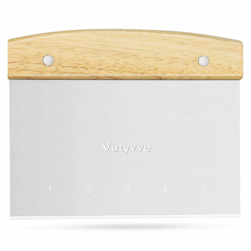 Vutyvve Dough Scraper Set, Wooden Handle Stainless Steel + 2 Plastic, 3 Pc
