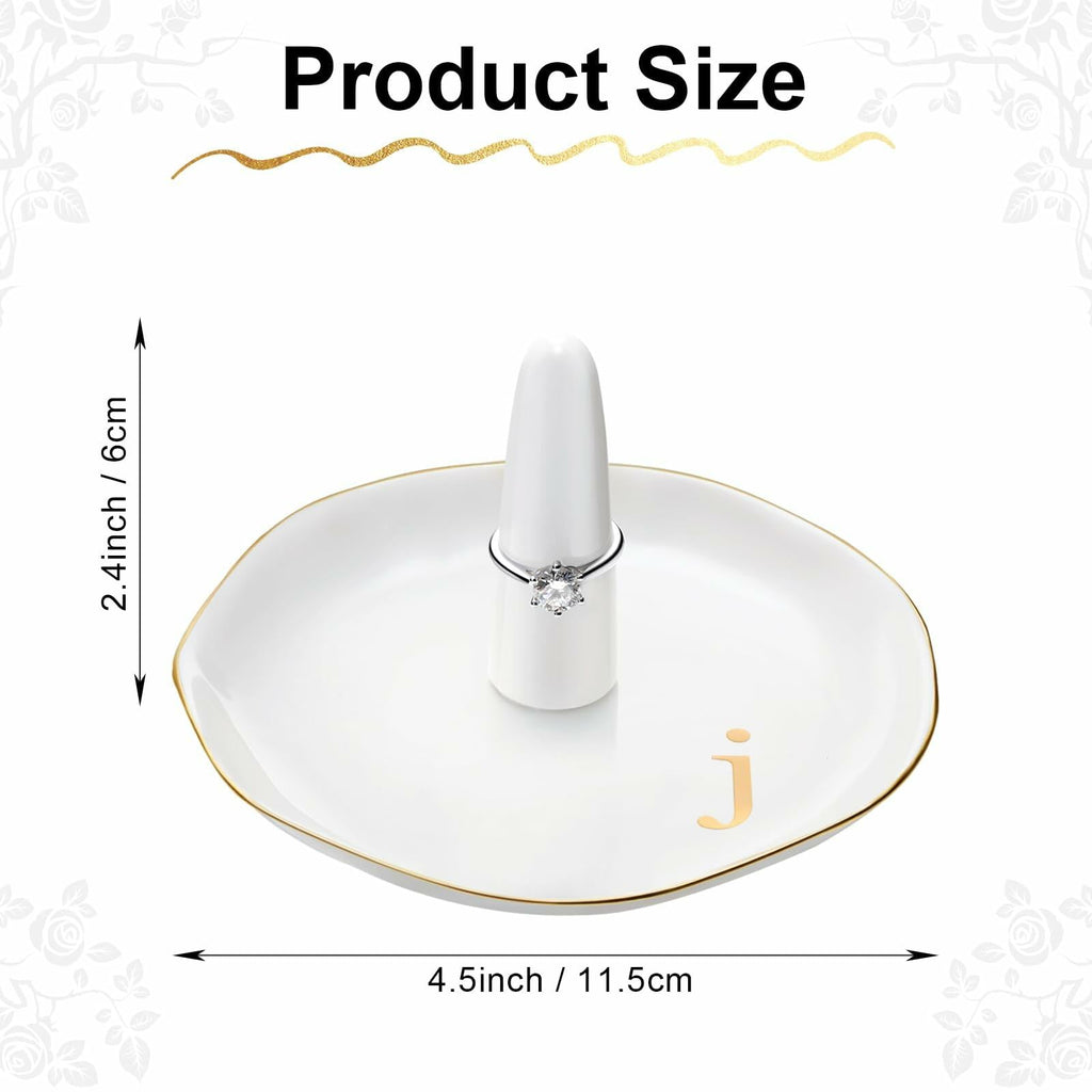 Beeveer Ceramic A-Z Ring Holder Jewelry Tray 4.5x2.4in White Trinket Dish
