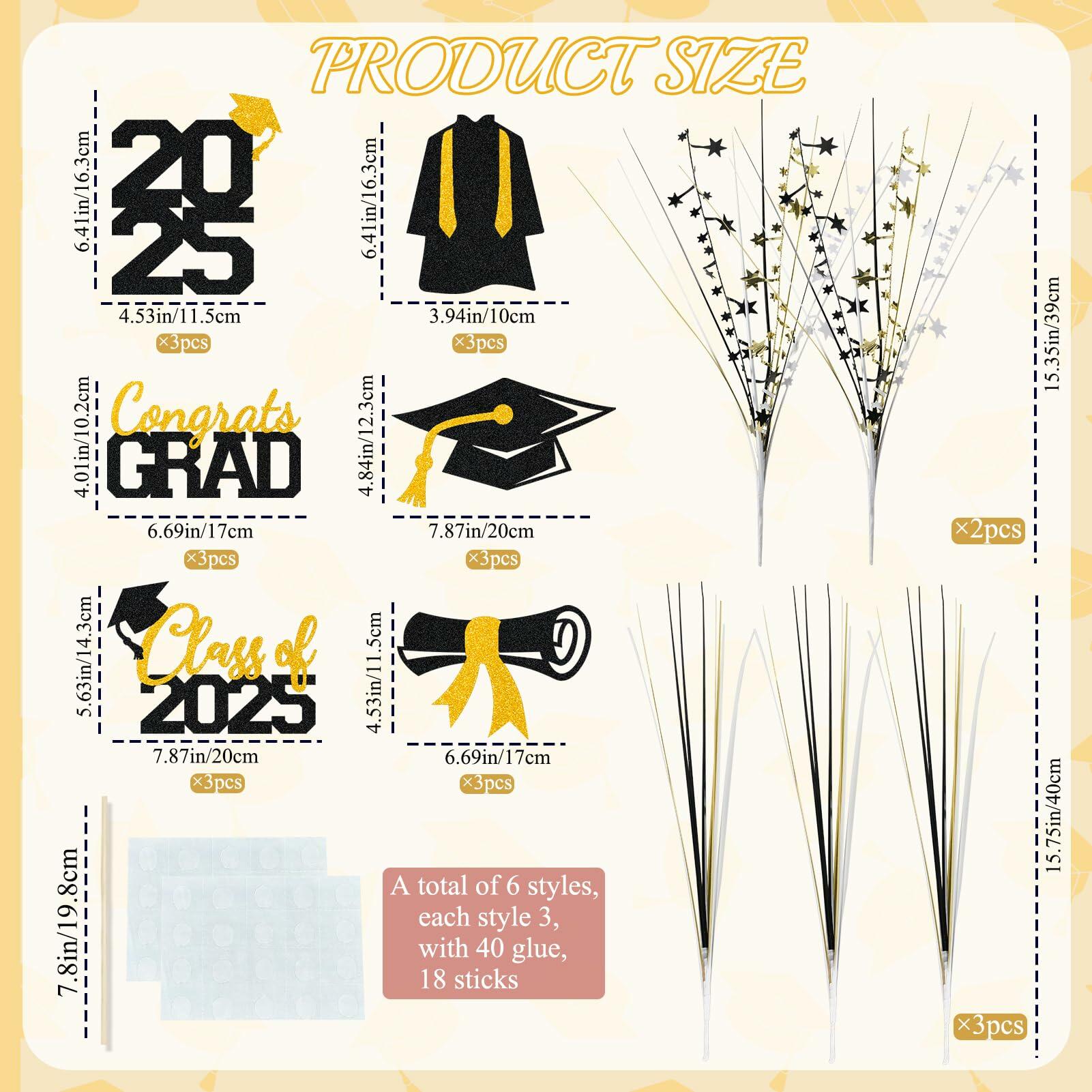 Graduation Decorations Class of 2025 23pcs Blue Gold Centerpiece Sticks
