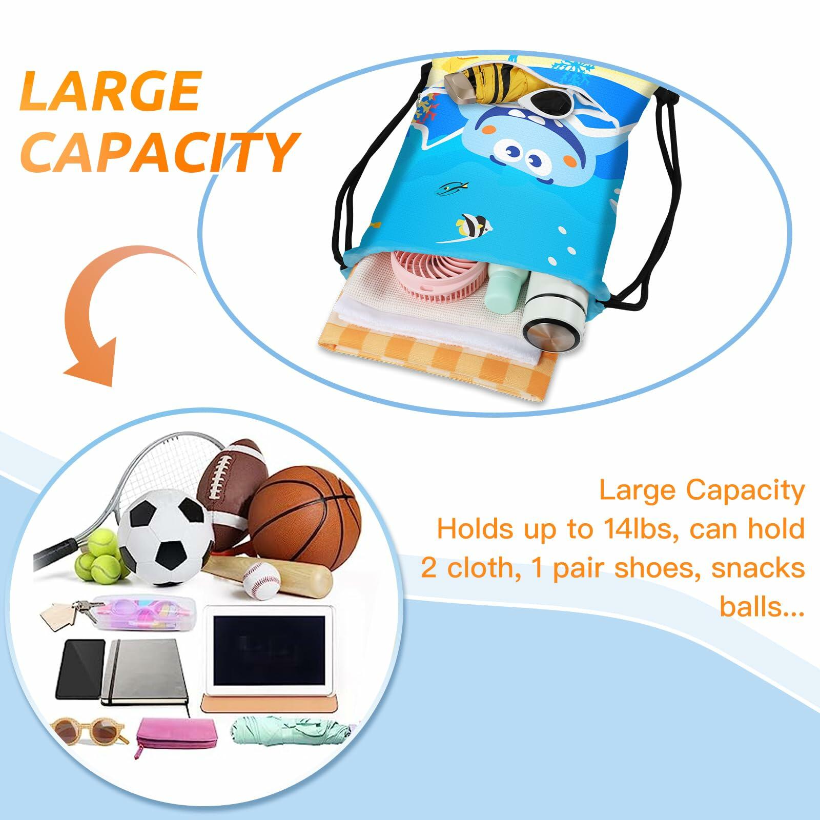 Slohif Kids Drawstring Backpack Green Dinosaur Waterproof Nylon Large