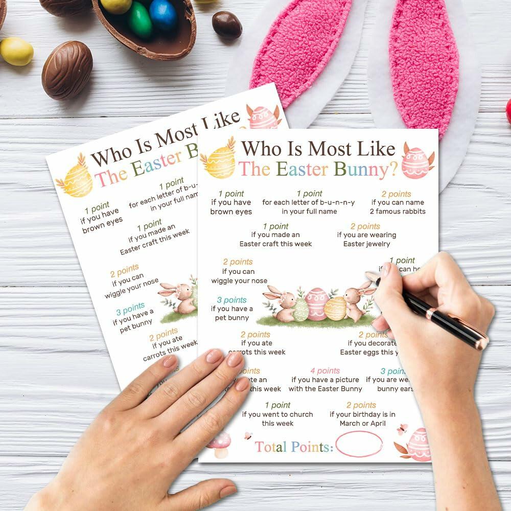 Who Is Most Like The Easter Bunny Game Cards Watercolor Bunny Set of 20