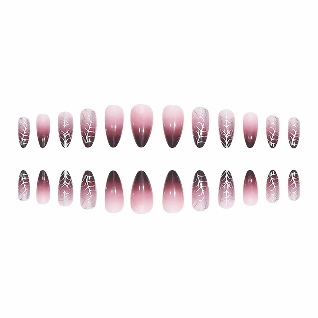 RUOKEXIN Medium Purple Ombre Halloween Press On Nails Spider Web 24Pcs