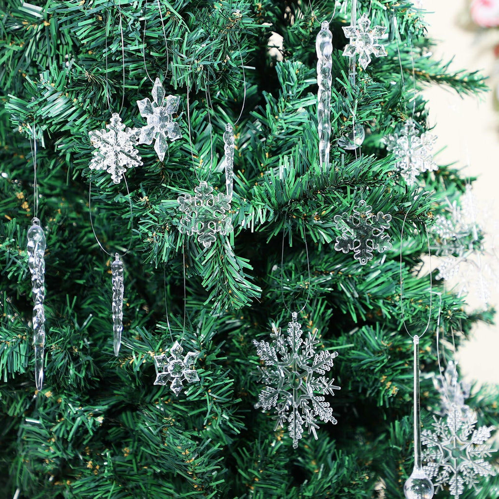 PRETYZOOM Acrylic Crystal Christmas Tree Ornaments Clear 20pcs Snowflake Icicle