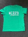 Merry Christmas Women's Graphic Short Sleeve Shirt Green Size XXL
