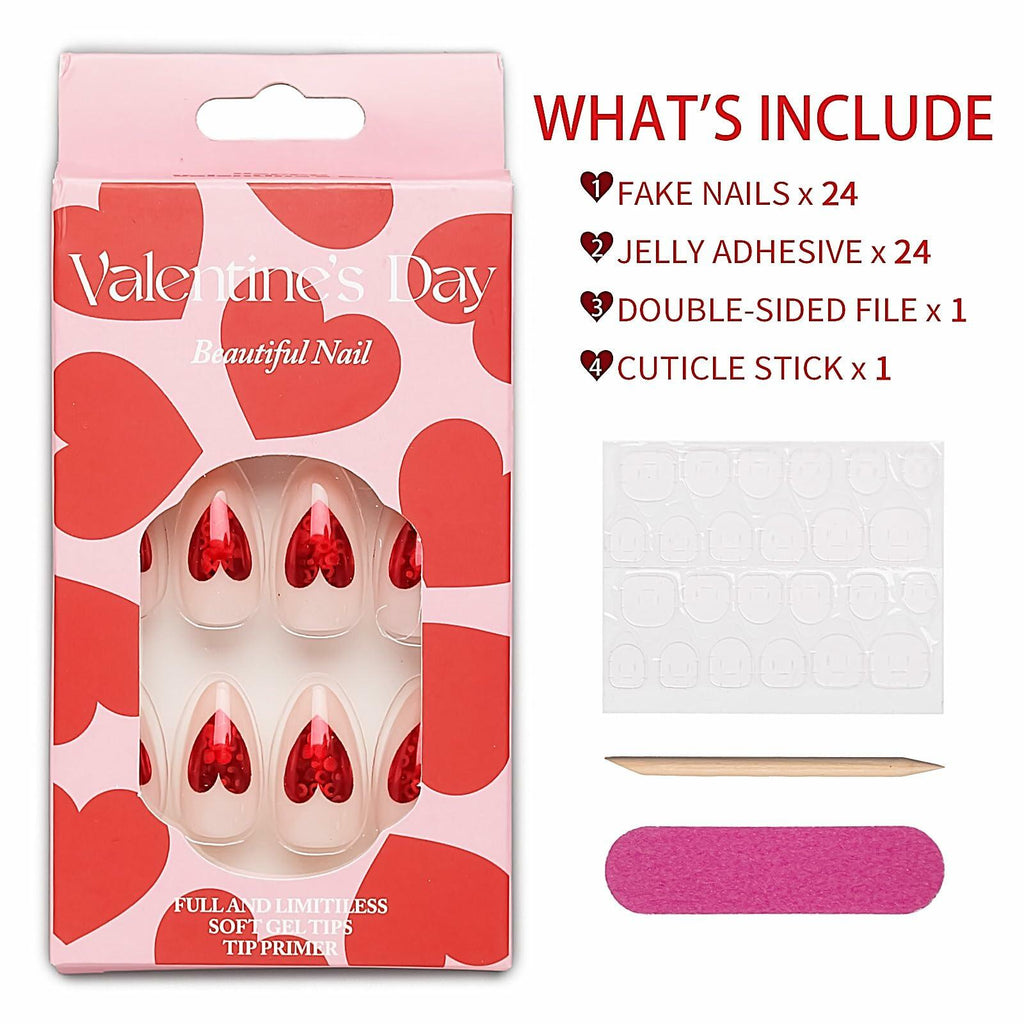 Doneace Valentine's Day Red French Tip Press-on Nails 24PCS Medium Almond