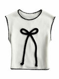 Verdusa Women’s Sleeveless Sweater Vest Bow Knit Tank Top White S