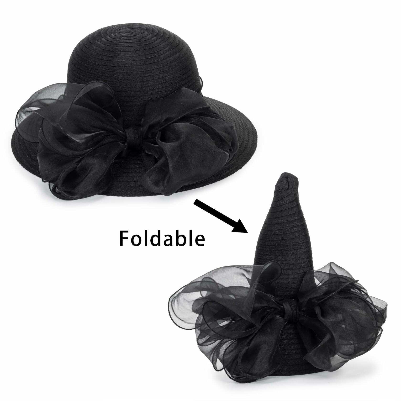 Kentucky Women Organza Sun Hat with Bow Black Wedding Tea Party Fascinator