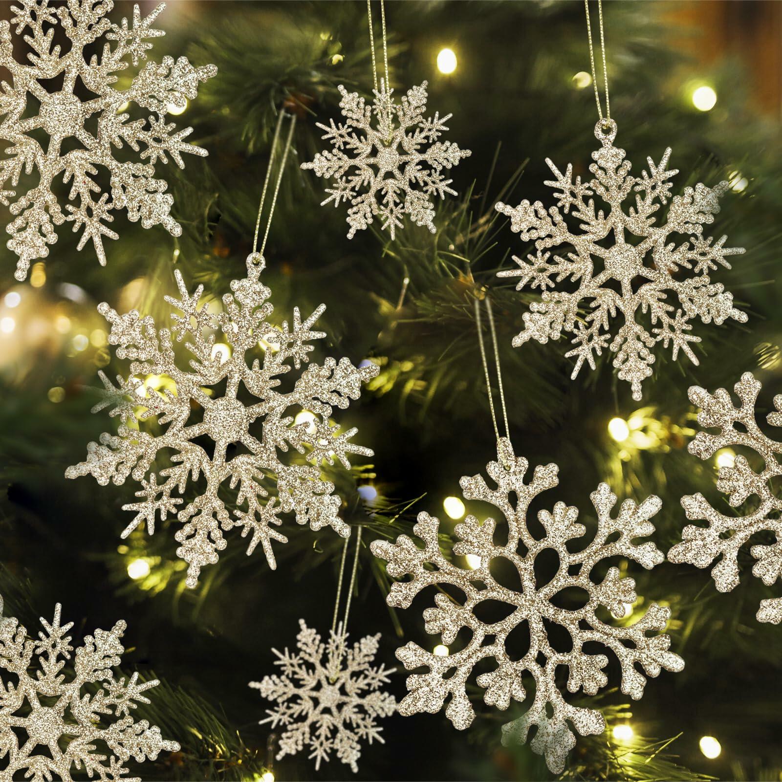 [Like New] Langley Christmas Snowflake Ornaments Set 36pcs Rose Gold 4 Sizes Glitter