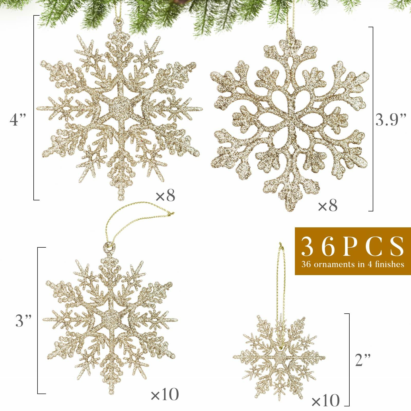 [Like New] Langley Christmas Snowflake Ornaments Set 36pcs Rose Gold 4 Sizes Glitter