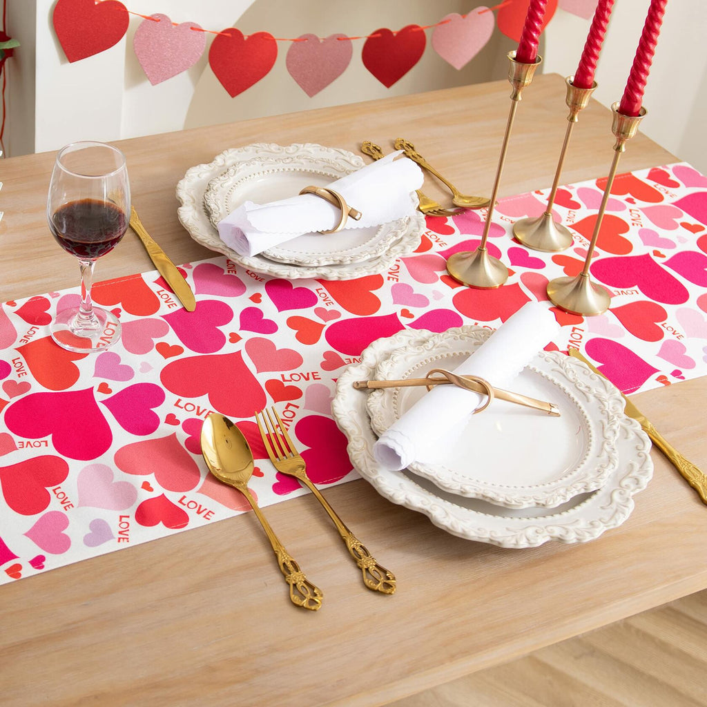 Joyfol Day Valentines Table Runner Red Love Heart 13x48 Inches
