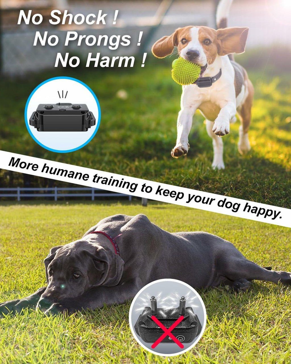 No Shock Dog Training Collar Remote Vibrate Safe Lock Waterproof Black