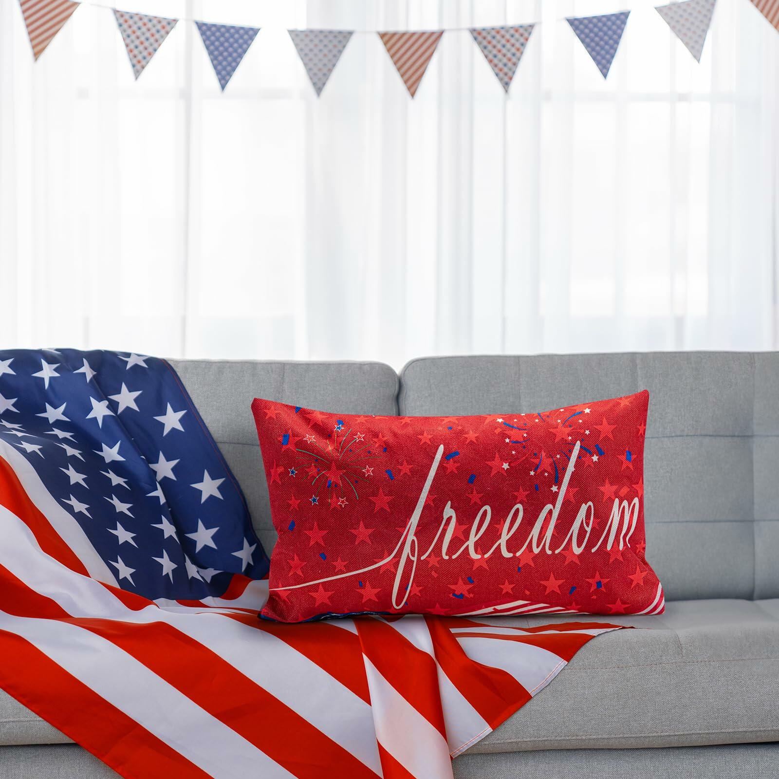 Freedom Patriotic 4th of July USA Pillow Cover 20x12 Inch