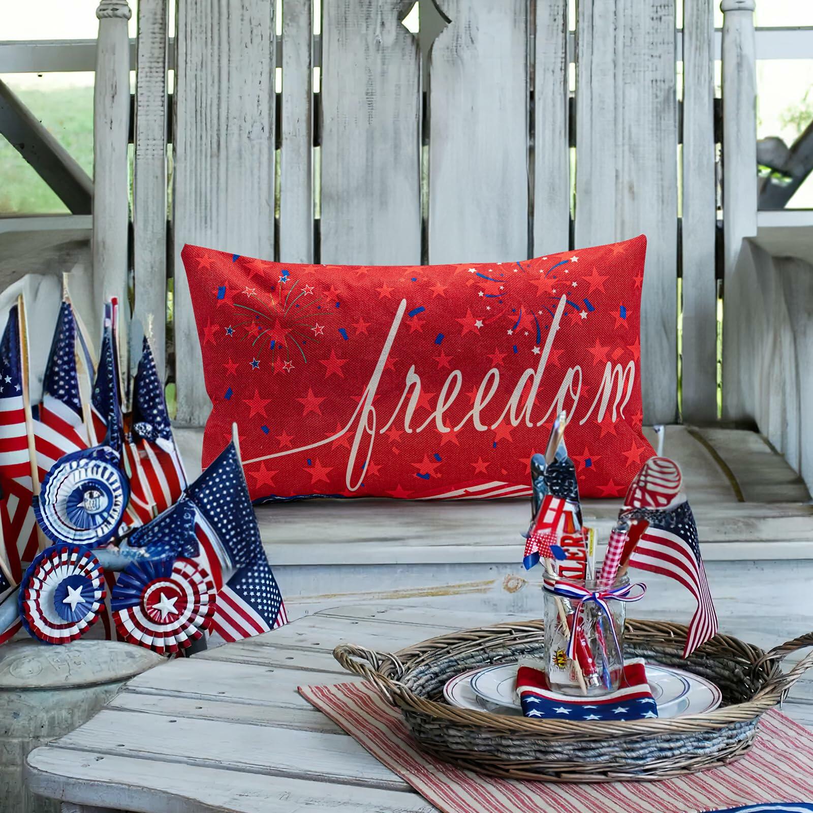 Freedom Patriotic 4th of July USA Pillow Cover 20x12 Inch