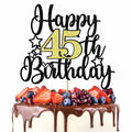 Happy 45th Birthday Cake Topper Black Gold Glitter Cheers to 45 Years
