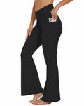 Flare Crossover Leggings with Pockets High Waisted Yoga Pants Black XS