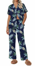 Ekouaer Women Pajamas Set Button Down Short Sleeve Navy Size Small
