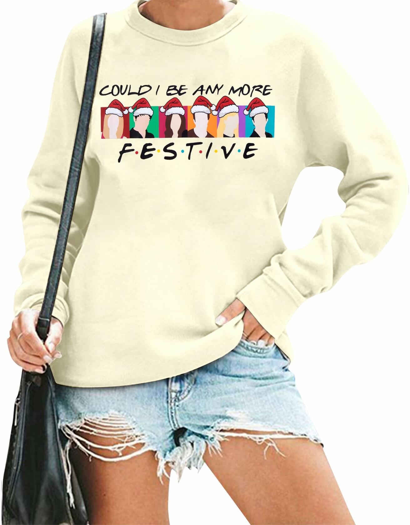 FASHGL Christmas Friends Sweatshirt Women Long Sleeve Green, XL